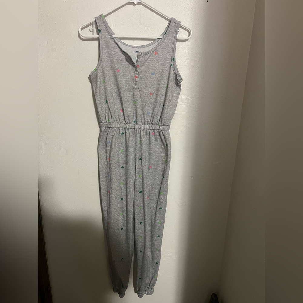OLD NAVY Classic Cinch Waist Sleeveless Heart Print Romper Grey Rainbow Girls XL